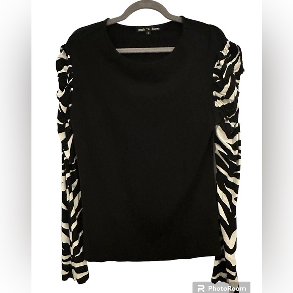 Rock ‘N Karma Vogue puff sleeve top zebra design size XL NWT - Picture 7 of 8